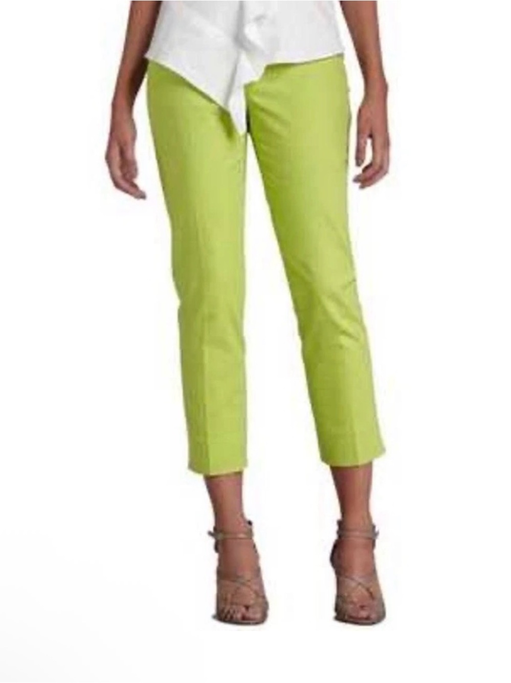 Lafayette 148 Women’s Bleecker Cropped Trousers 6 Chartreuse Green Preppy